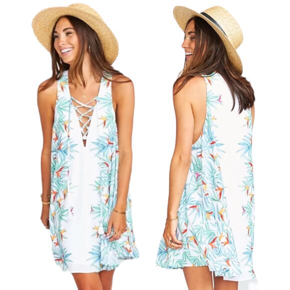 Show Me Your Mumu Daryn Palm Party Lace Up Mini Dress Size S - Picture 2 of 10